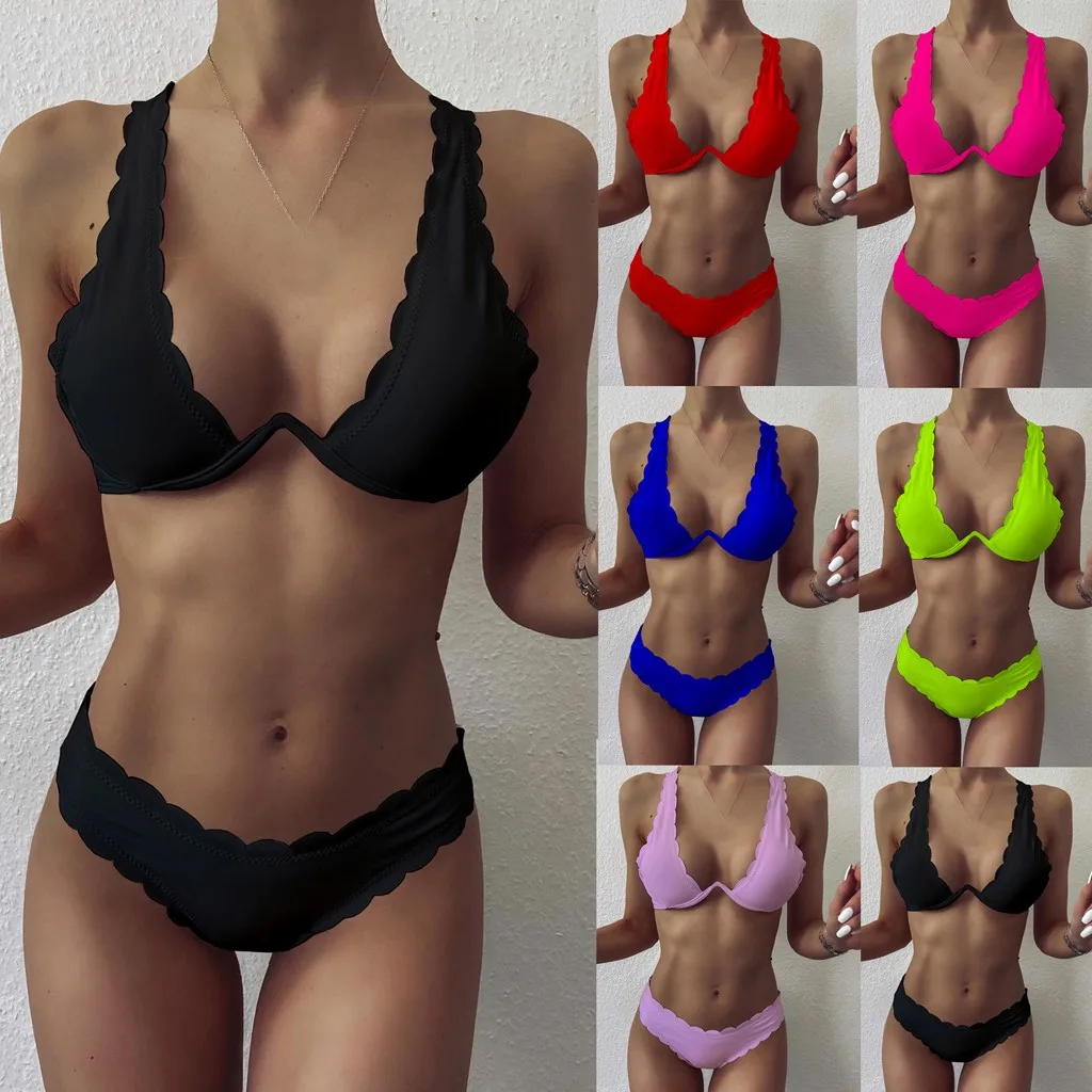 

Lady Women Solid Color Push-Up Padded Bra Bikini Beach Set Swimsuit Swimwear Sunflower Two Piece Bathing Suit Women