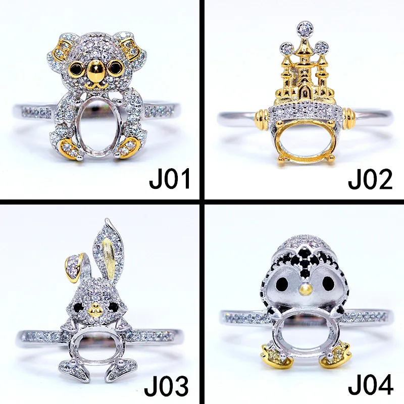 

Secret Garden Series S925 Sterling Silver Two-Tone Ring Setting, Suitable for 5×7mm to 6×8mm Stones, DIY Jewelry Mount