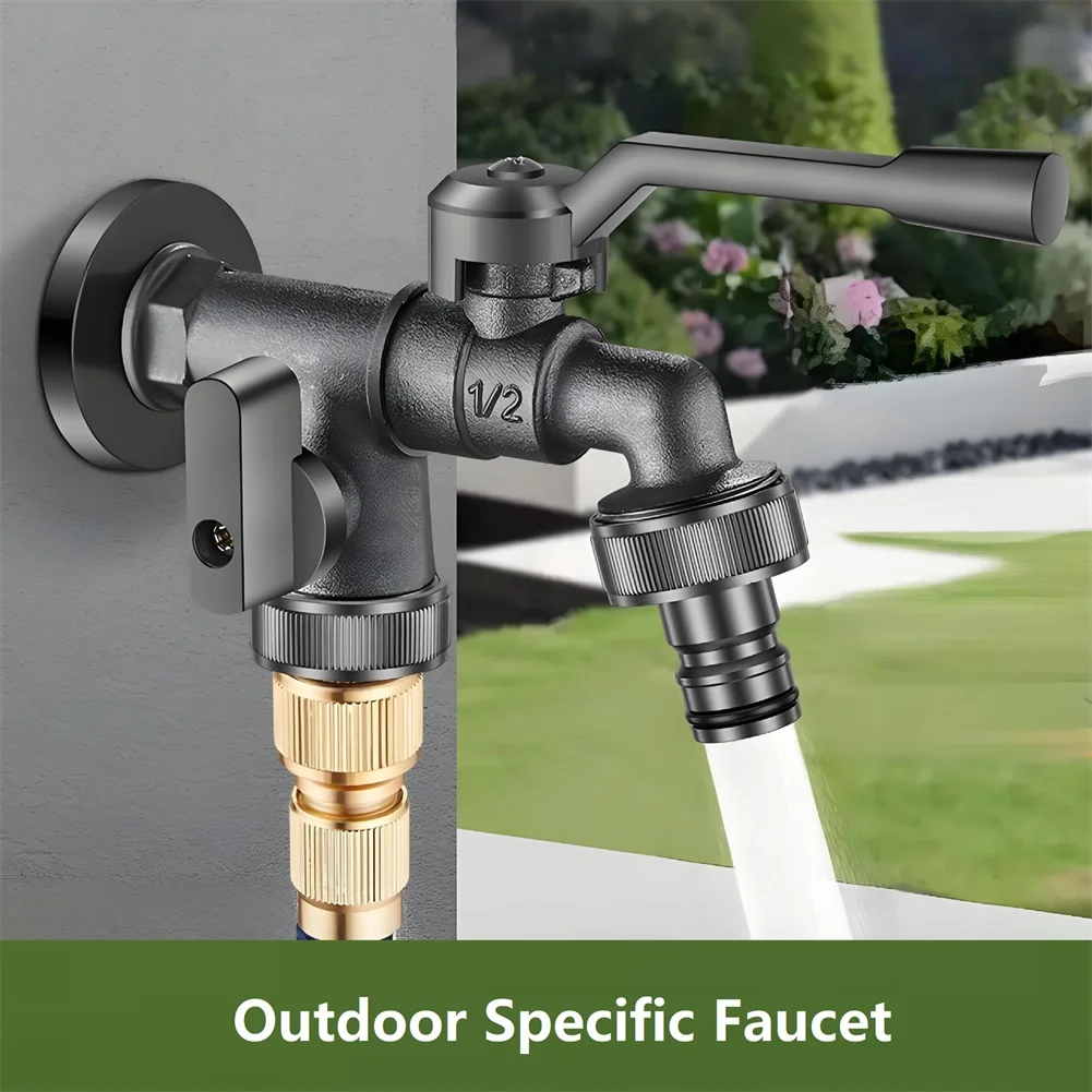 Outdoor Water Tap Faucet 1 Inlet 2 Outlet Garden Hose Faucet  Zinc Alloy Wall Mounted Outdoor Faucet Garden Water Pipe Faucet