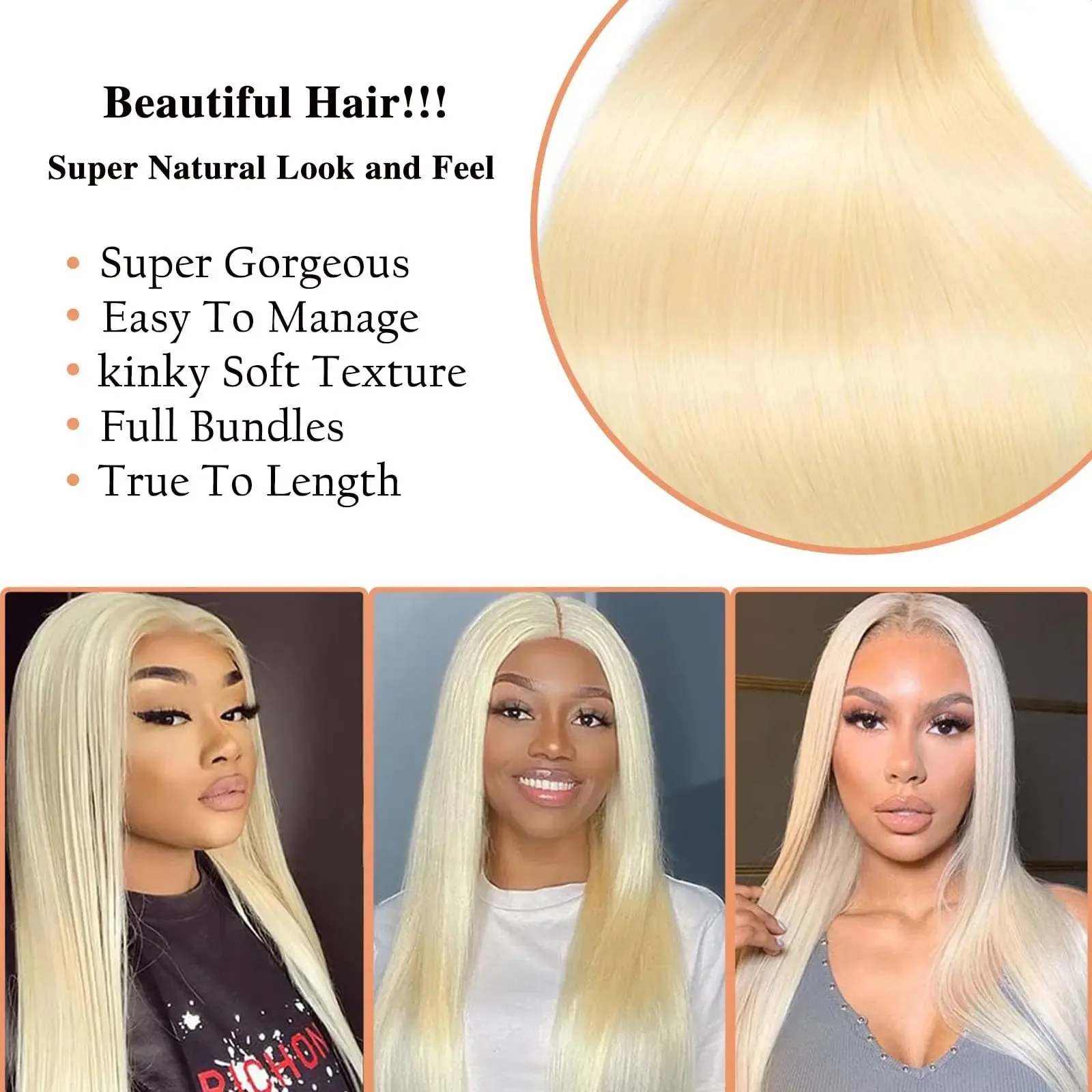 Bone Straight Bundles Human Hair Indian 613 Blonde 3/4 Bundle Virgin Hair Raw Hair Extensions Human Hair 38 40 Inch For Women