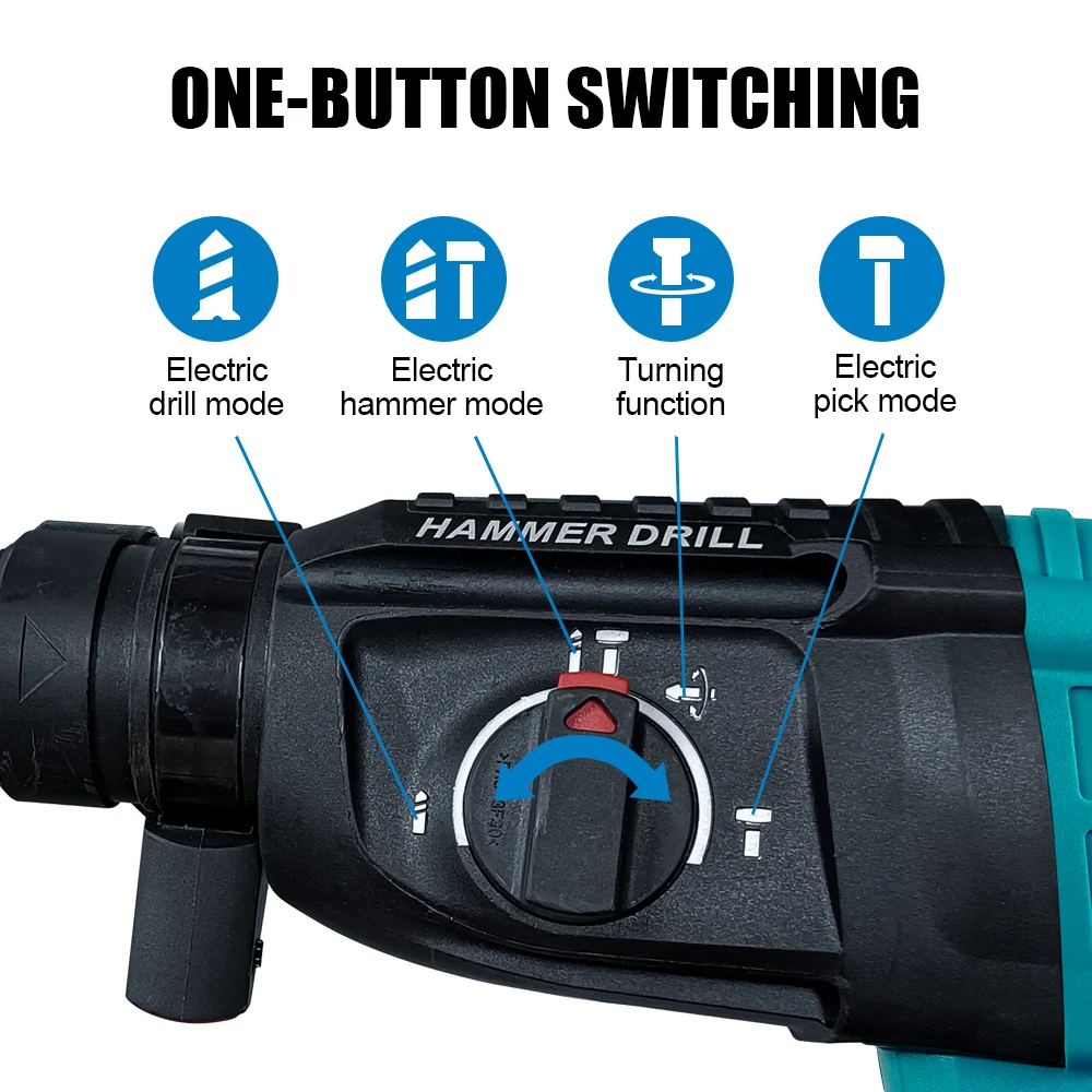 Kamolee-taladro rotativo inalámbrico sin escobillas, 2000W, 10600IPM, martillo eléctrico recargable, taladro de impacto para batería Makita