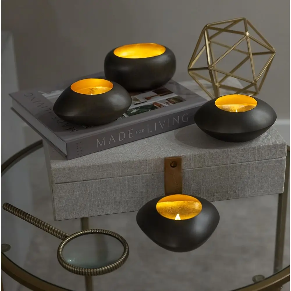 

Set of 4 Glow Stone Tealight Holders - Elegant Votive Candle Centerpieces for Table Decor