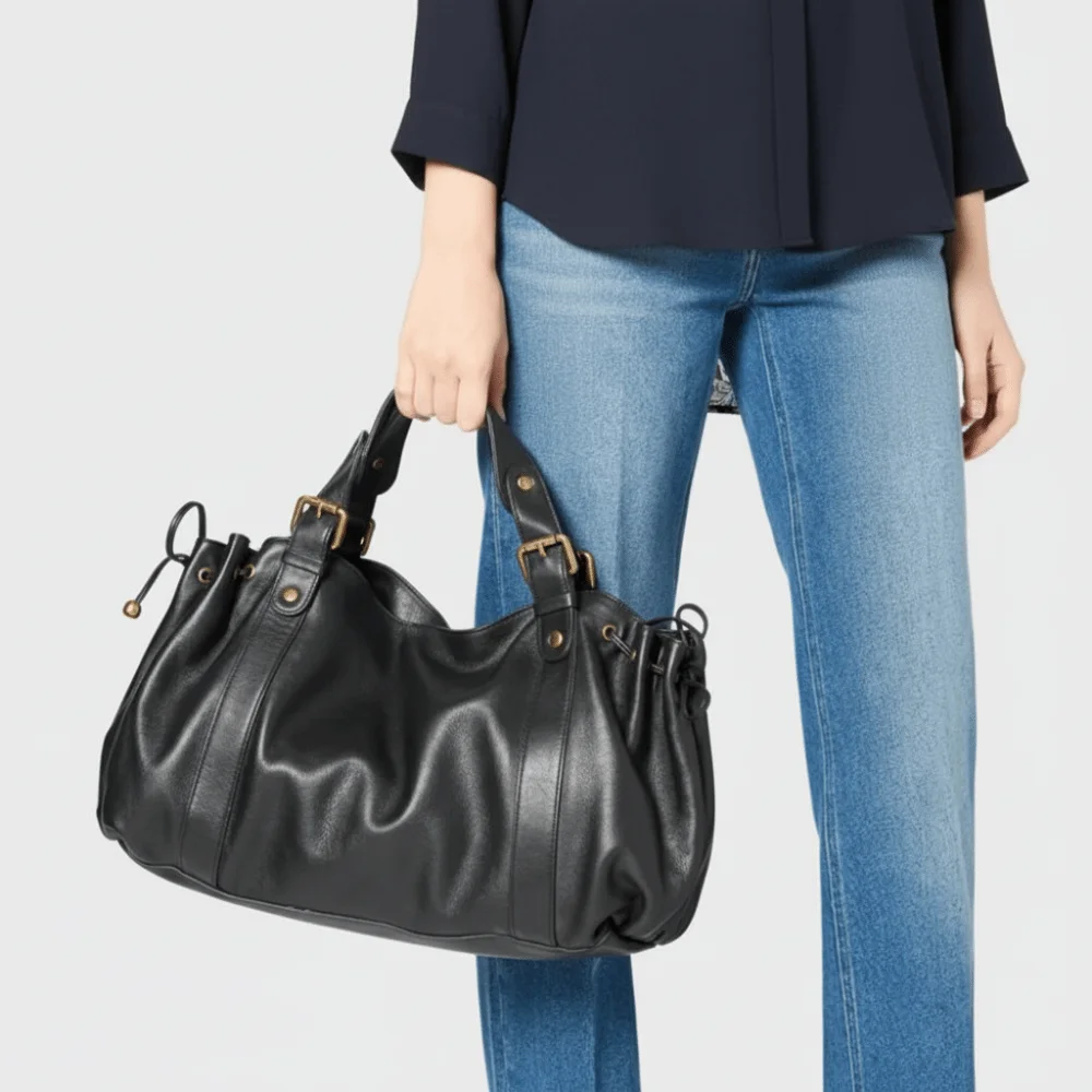 

Retro Black Coffee Women's Handbag Large Capacity Top-handle Shoulder Boston Bag Soft PU Leather Tote Bag