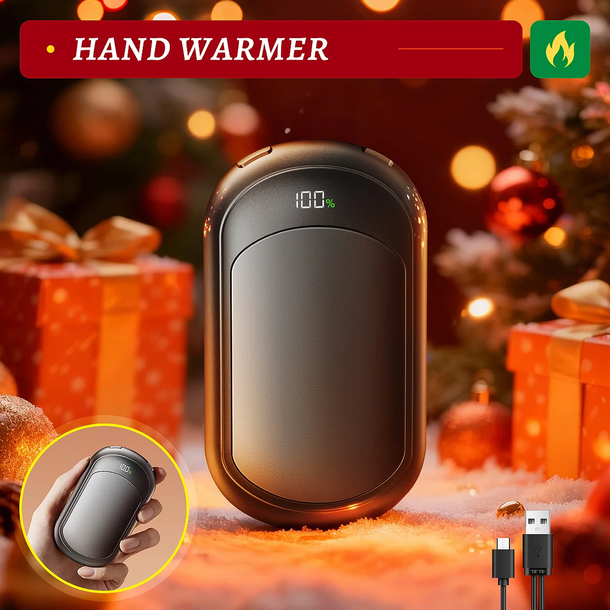 Scaldamani AI ricaricabili da 2 pezzi, scaldamani elettrici riutilizzabili tascabili portatili a riscaldamento rapido per Natale, guanti, viaggi