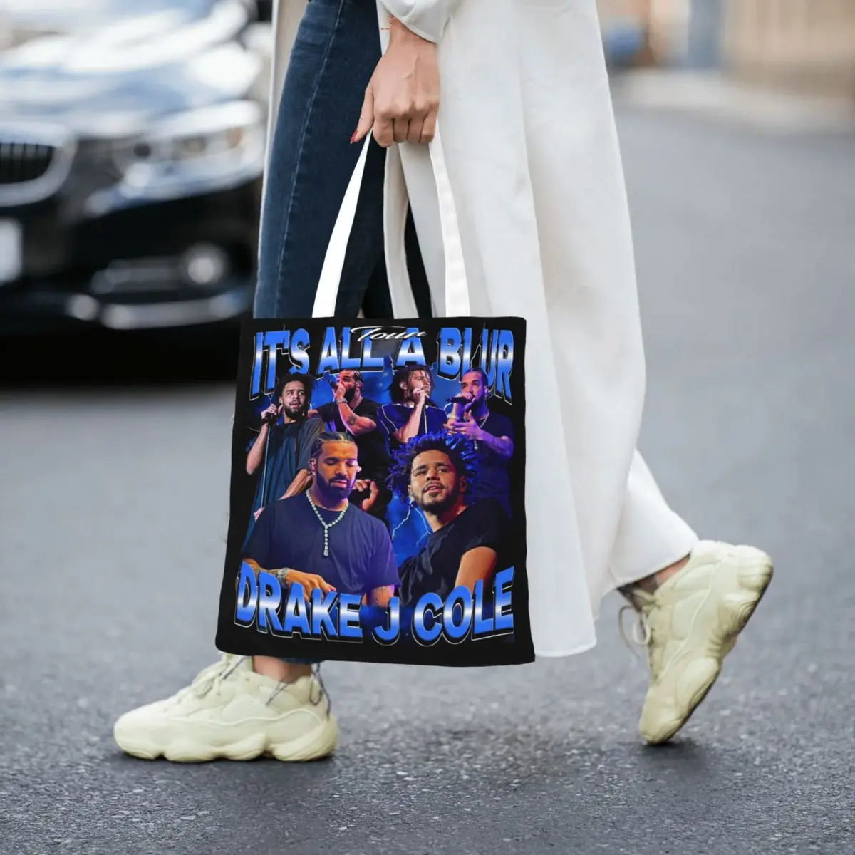 Hip Hop Drake J Cole Bootleg Canvas Tote Bag Trendy Large Capacity Grocery Bag for Unisex About First Person Shooter Bags