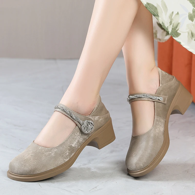 GKTINOO décolleté con punta tonda scarpe comode 2024 nuova primavera autunno scarpe con tacco alto piattaforma donna scarpe in vera pelle di grandi