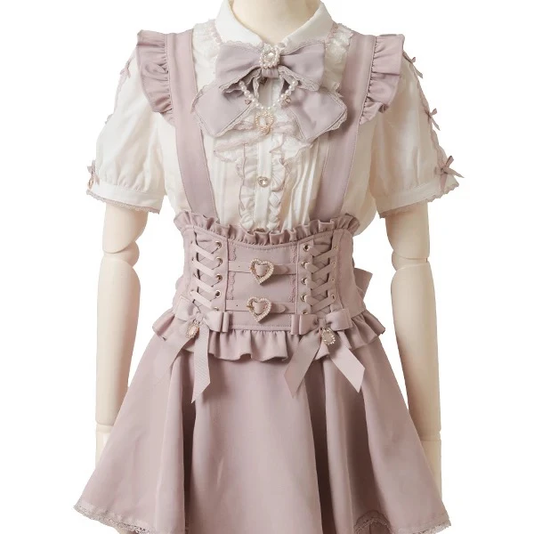 Japanischer Mine-Stil, LIZ, abnehmbare Hosenträgerröcke, Herzknopf, Schleife, hohe Taille, A-Linie, süßer, vielseitiger Lolita-Rock für Damen