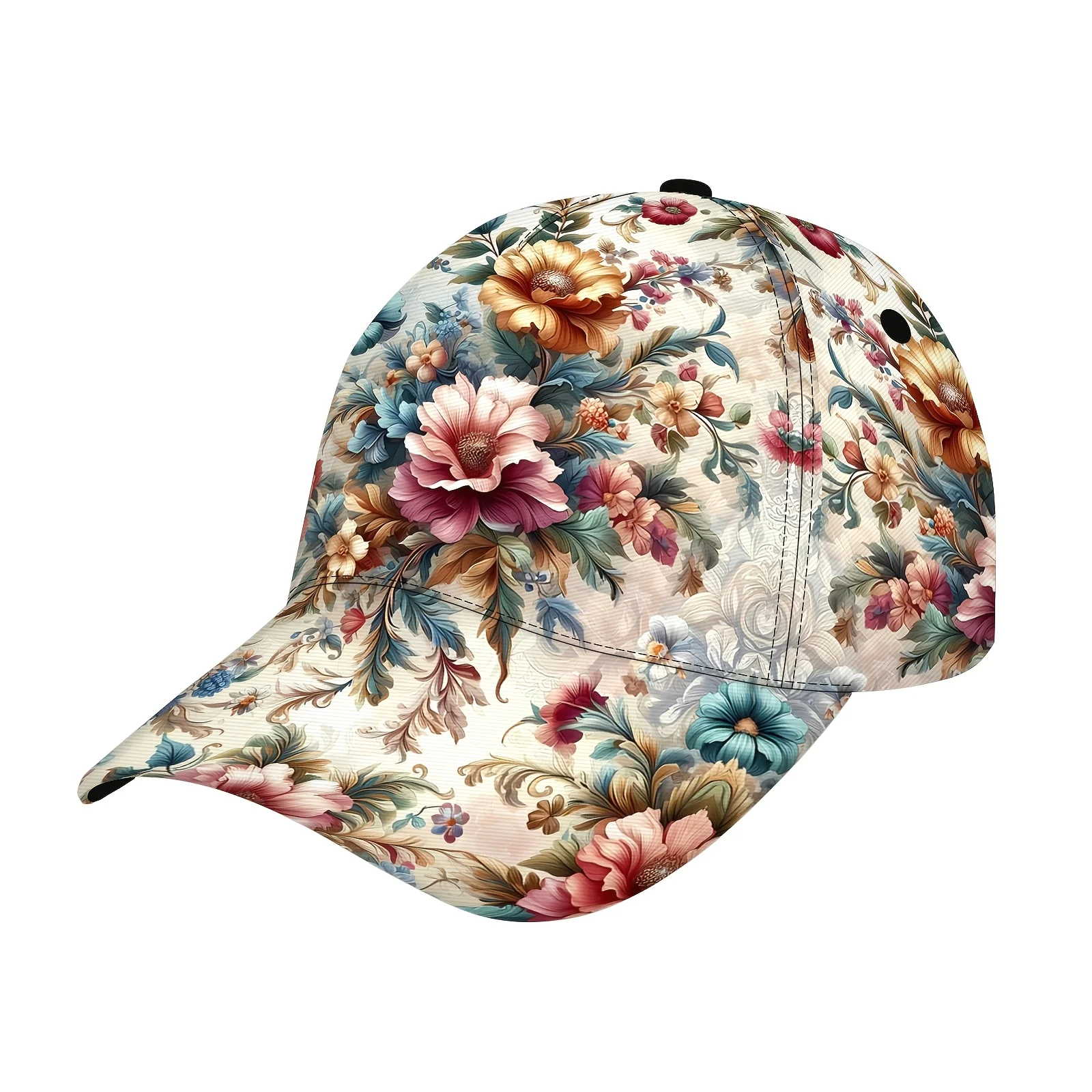 Unisex Colorful Floral Printed Baseball Cap Machine Washable Featuring an Adjustable Back Strap for Casual Wear