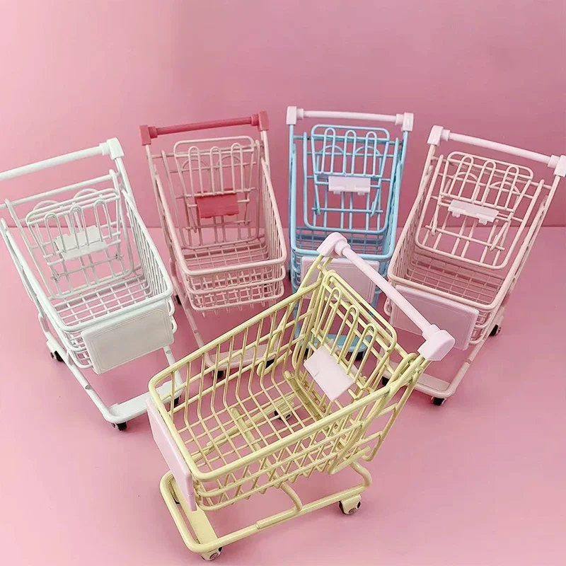 Mini Shopping Cart Supermarket Handcart Trolley Parrot Intelligence Training and Playing Toy Utility Cart Storage Toy for Kids