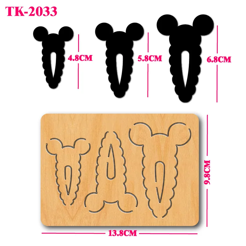 

DIY hair accessory making tool -3 sizes of Mickey ear wavy edge hair clip wooden die-cutting mold/leather cutting mold