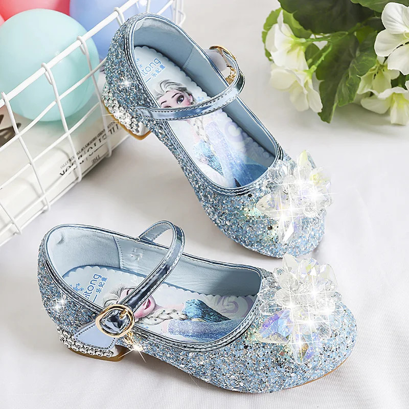 Disney Cartoon Pattern Elsa Princess Crystal Shoes For Girls Fashion New Style Baby Girl Higt Heels Sandals Summer Fall Children