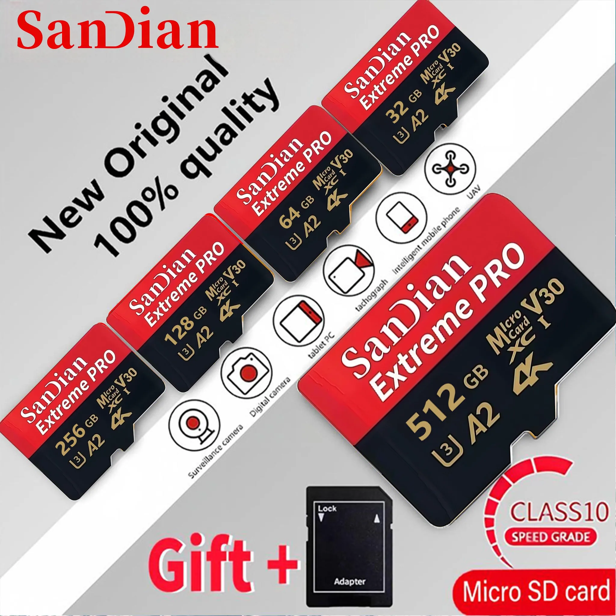 Memory Card 512GB SD Cards 32GB TF Cards 256GB Micro TF SD Card HD Video V10 for GoPro/Body Camera/E-Reader/MP3 Player/Toy