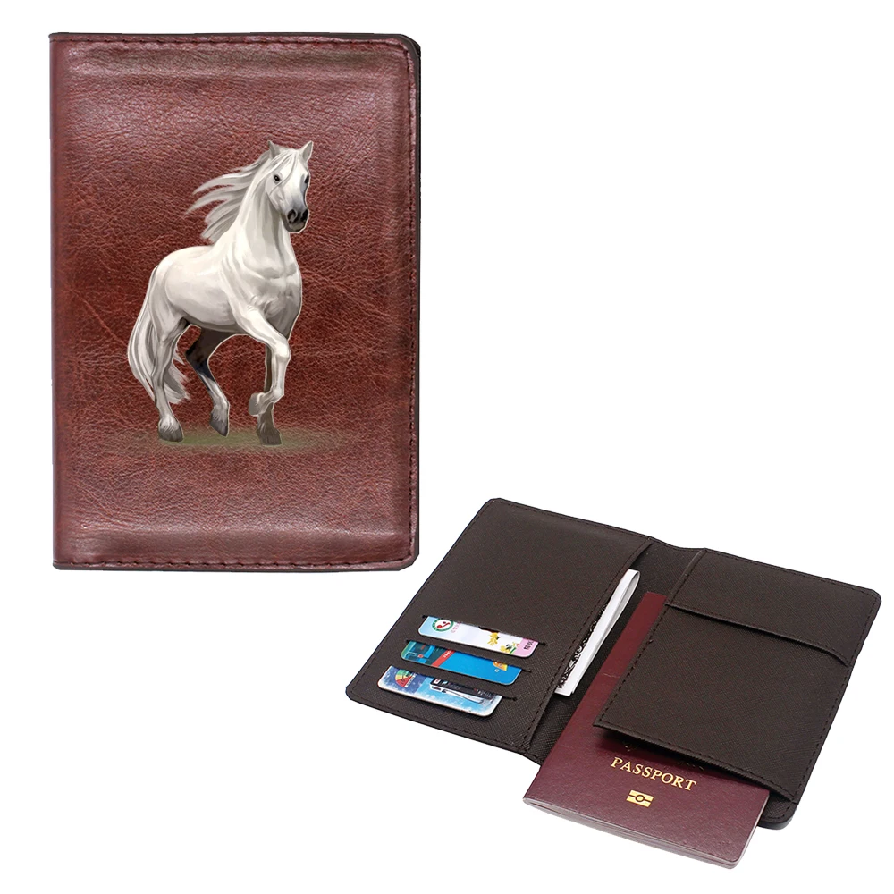 

Classic White horse pattern design Passport Cover Men Women Leather Slim ID Card Travel Holder Pocket Wallet Purse Money Case