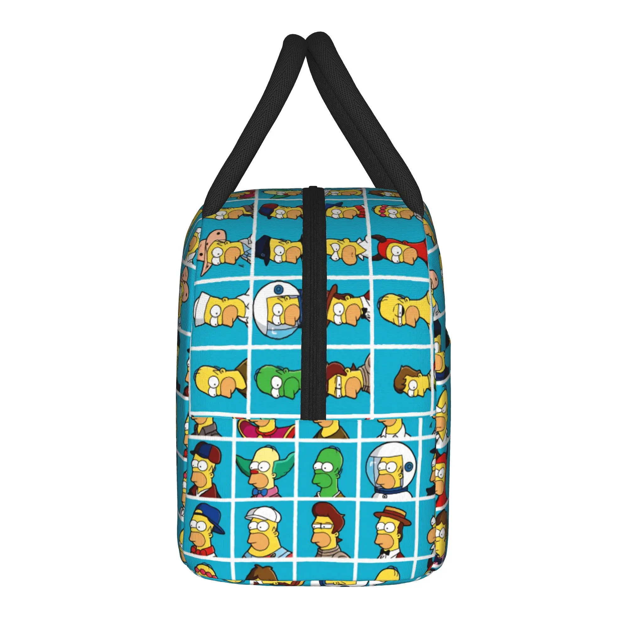 S-Simpsons Character Head Portrait Collection Lunch Bag Casual Lunch Box School Tote Handbags For Child Oxford Print Cooler Bag