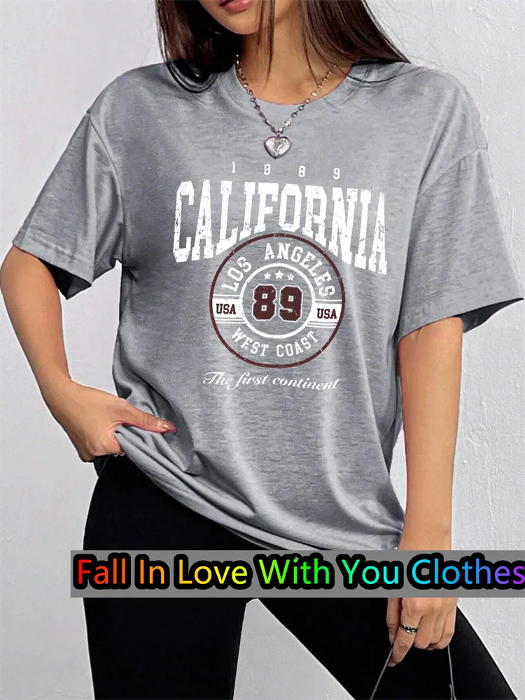 California 1889 Letter Print TShirt For Women Summer Oversized O-neck Tee Harajuku Trend Short Sleeve Female Streetwear Tops