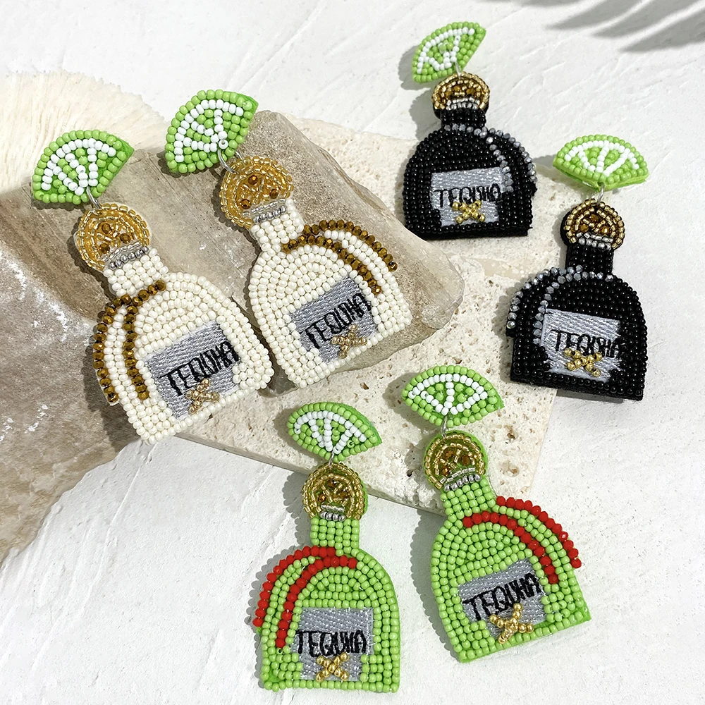 Lifefontier Funny Handmade Seed Beaded Shape Bottle Long Drop Earring For Women Bohemian Tequila Lime Beach Earring Jewelry 2024