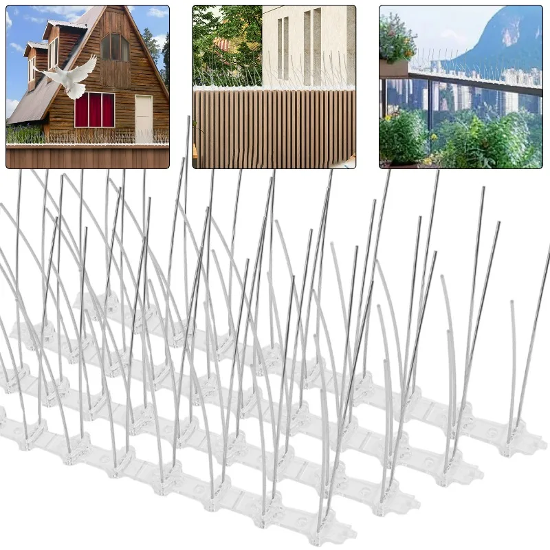 Stainless Steel Effective Bird Repeller Bird Spikes Pigeon Deterrent Gardening Fence Roof Birds Repellent with Plastic Base