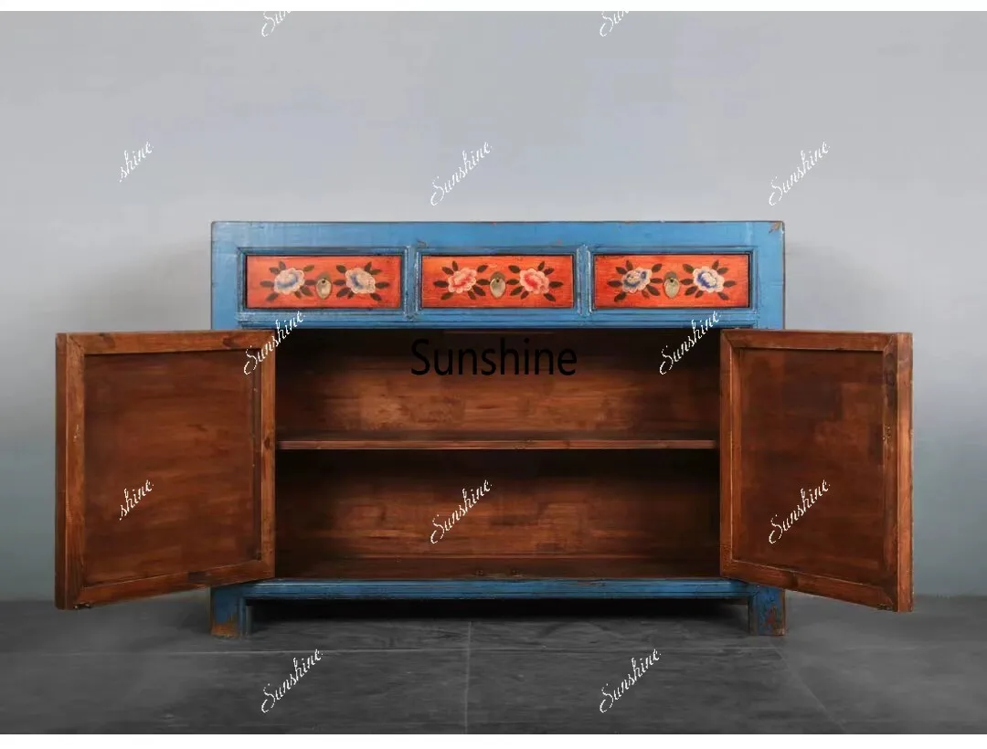 Chinese solid wood furniture foyer cabinet retro entrance cabinet