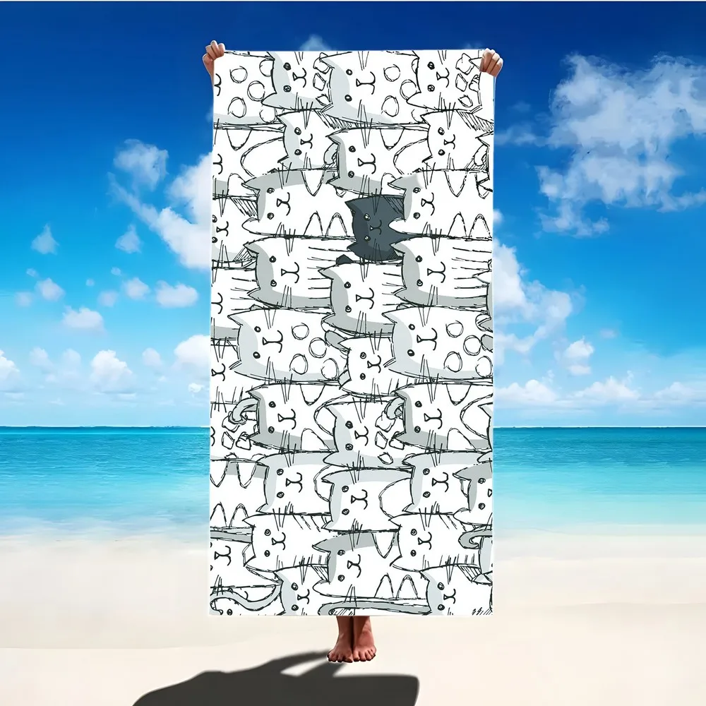 Cartoon Cats Print Beach Towel Patterned Sunscreen And Windproof Suitable For Swimming Pool Camping Travel Blanket