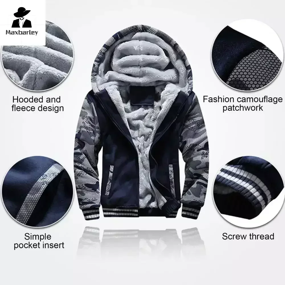 New Fleece Men Set Fashion Brand Tracksuit Lined Thick Sweatshirt + Pants Sportswear Suit Male Winter Warm Hooded Outerwear Suit