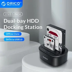 ORICO Dual Bay 2.5/3.5 Inch Hard Drive Enclosure with Offline Clone SATA to USB 3.0 Adapter for 2.5 3.5 SSD HDD Docking Station