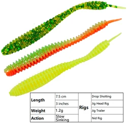7.5cm 1.2g 8pcs 4cm 0.4g 15pcs Soft Lures Shad Worms Pin Tail Shaker Drop Shotting Jig Head Silicon Fishing Lures Soft Baits