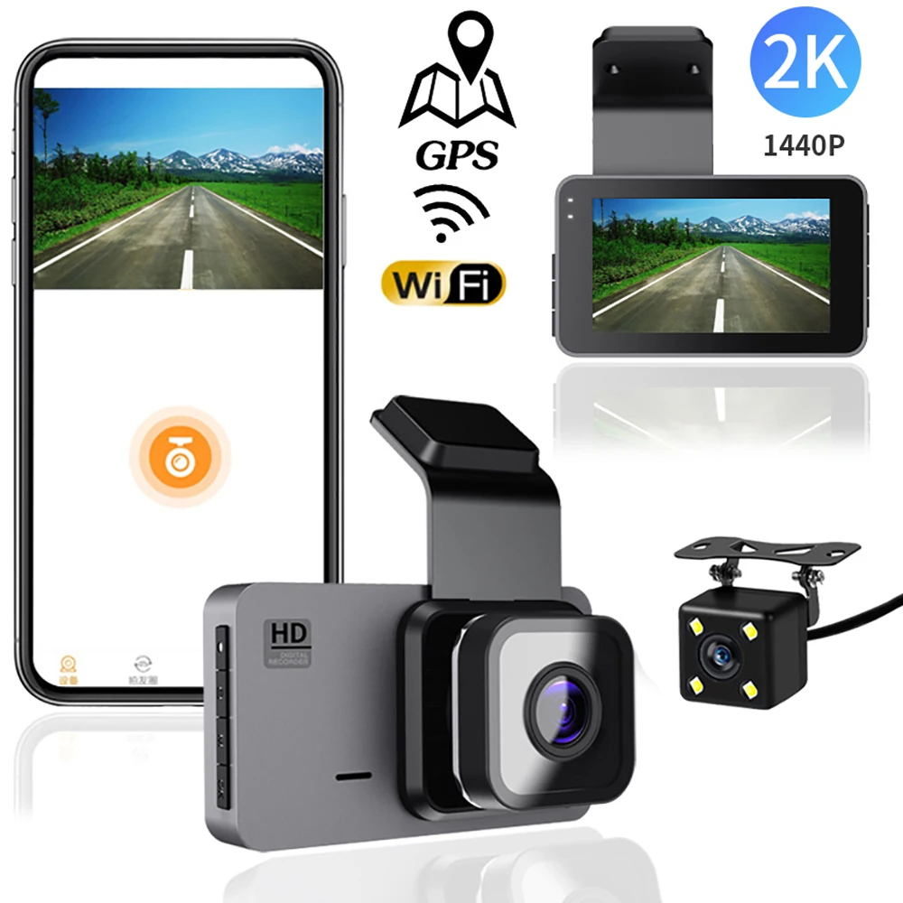 

Car DVR WiFi GPS Dash Cam Drive Video Recorder 2K 1440P Vehicle Camera Night Vision Dashcam Registrar Black Box Car Accessories