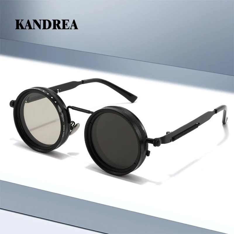 KANDREA Adjustable Rotating Sunglasses Fashion Round Driving Retro Sunglasses Steampunk UV400 Polarized Sunglasses T1534