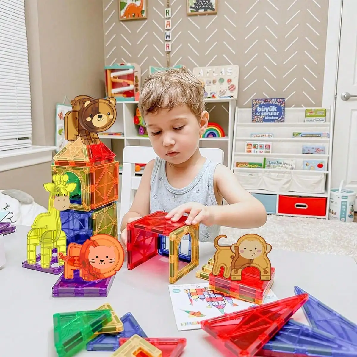 Magnetische bouwstenen, magnetisch speelgoed, veelzijdig bouwspeelgoed, met dinosaurus rekwisieten, geschikt voor verjaardagen