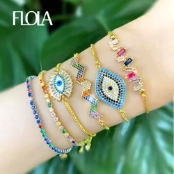 FLOLA Fashion Rainbow Eye Bracelet Crystal CZ Tennis Bracelets for Women Girls Gold Plated Jewelry pulsera ojo turco brtb53