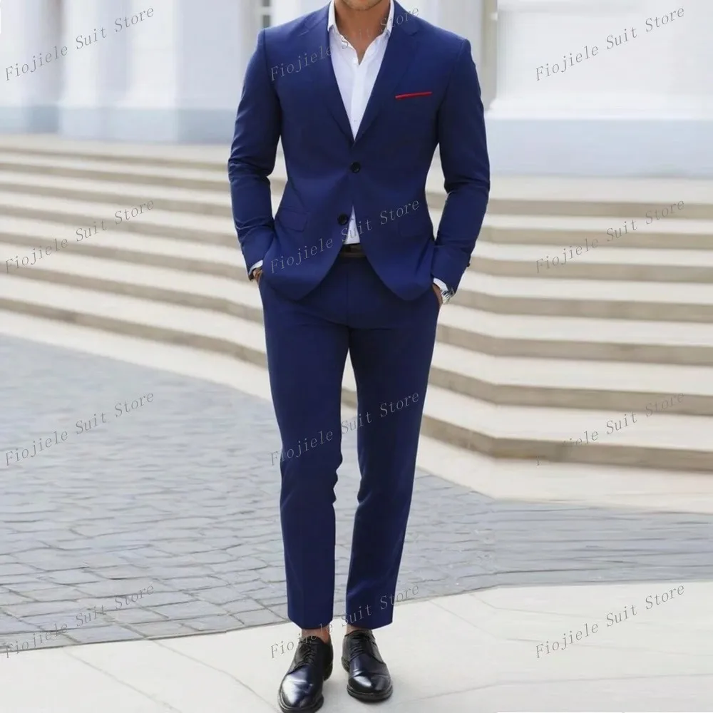 

Royal Blue Men Formal Occasion Business Prom Casual Suit Groom Groomsman Tuxedos Wedding Party Male 2 Piece Set Blazer Pants