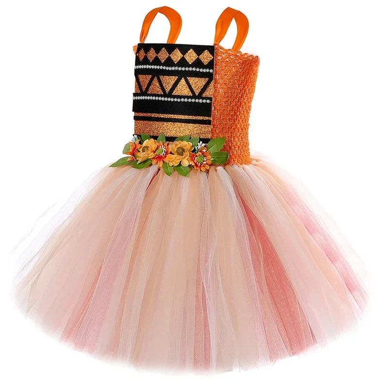 Moanna Princess Costumes for Girls Indian Style Ballet Tutu Dress with Necklace Kids Christmas Halloween Outfit Holiday clot@0Z*