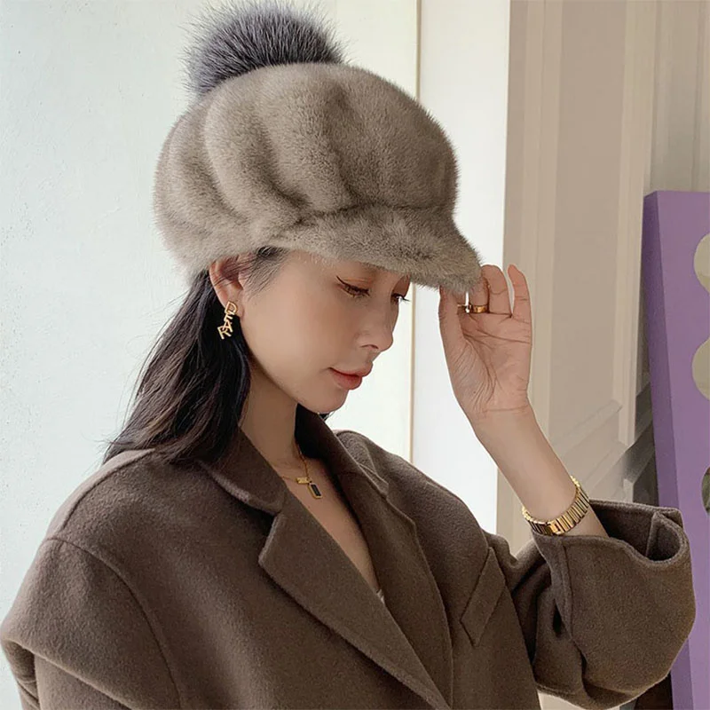 Korean Version New Women's Mink Baseball Hat Winter Thickened Trend Fashion Warm Duck Tongue Hat Leisure Outdoor Travel Beret