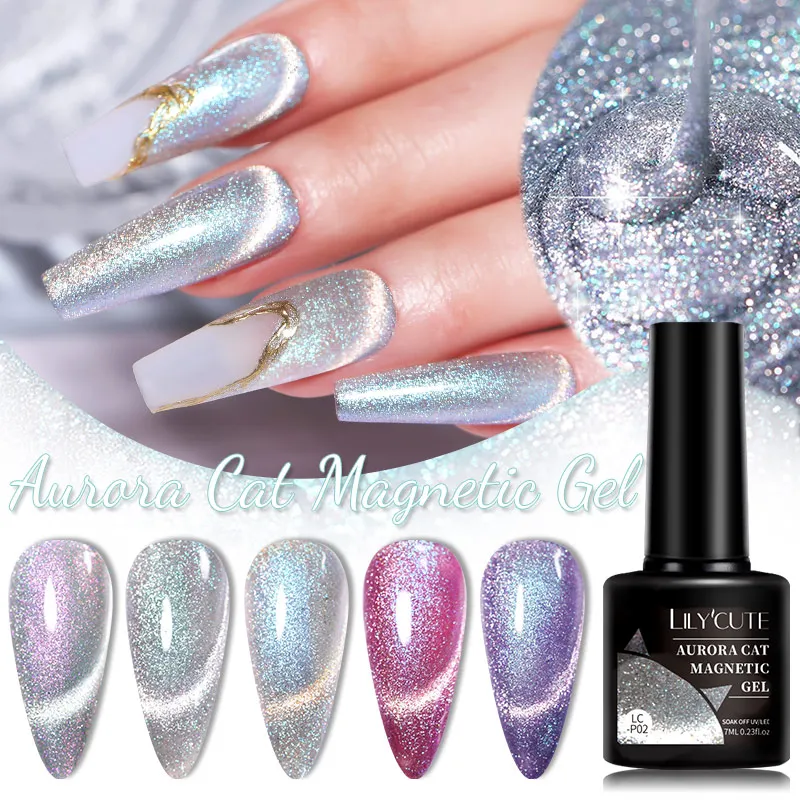 LILYCUTE 7ML Aurora Cat Magnetic Gel Nail Polish Nail Art Sparkle Glitter Gel Varnis Semi Permanent Soak Off UV Gel Varnishes