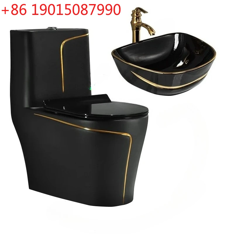 

Modern Gold Line Colored One Piece Toilet and Sink Set Toilet with TankTornado Flush Bathroom Wc Toilet Sanitary Ware