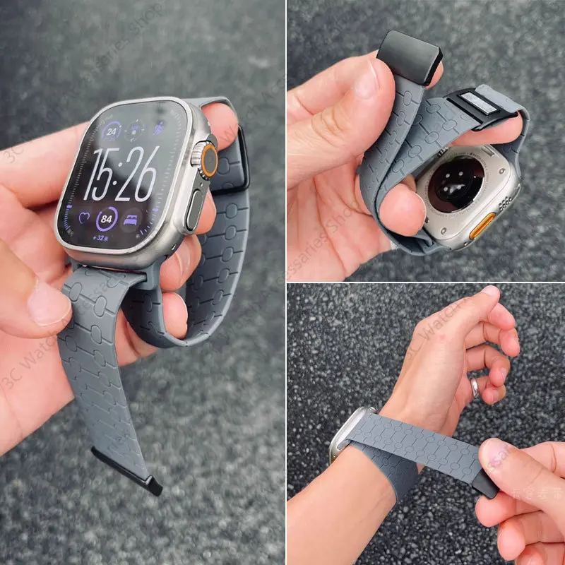 

Ремешок силиконовый для apple watch Ultra 9 8 7 6 5 4 Se 3 2 1, магнитная застежка для IWatch Ultra 49 мм 45 мм 44 мм 42 мм 41 мм 40 мм 38 мм