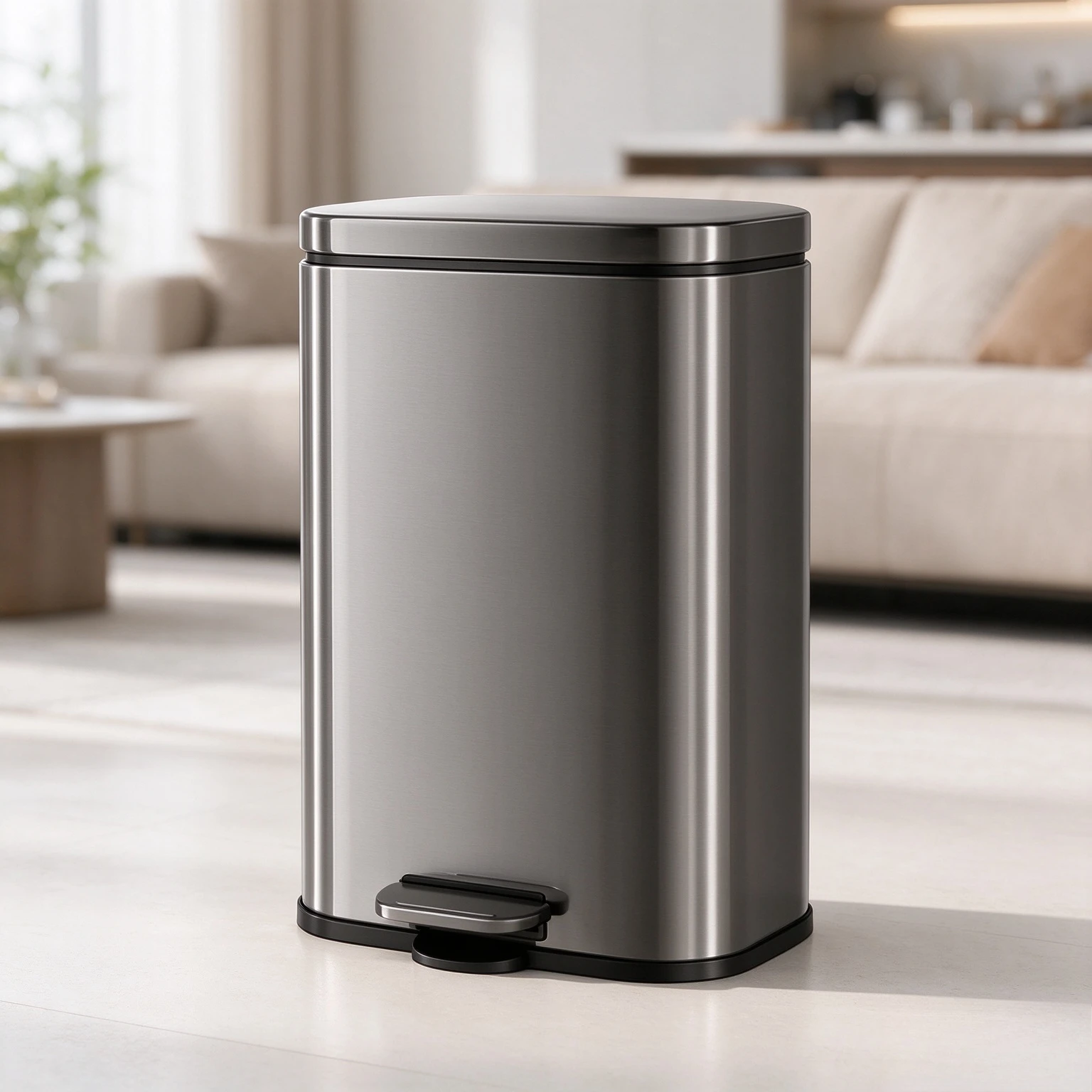 Foot pedal stainless steel trash can 12L gray household high value light luxury trash can