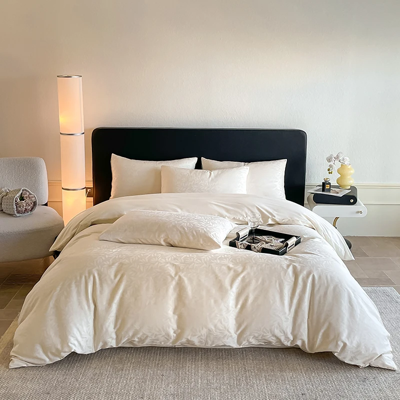 Set Seprai Putri Ins 100% Katun Warna Solid Ramah Kulit 4 Buah Set Seprai dengan 2 Sarung Bantal Ukuran Twin Double Queen