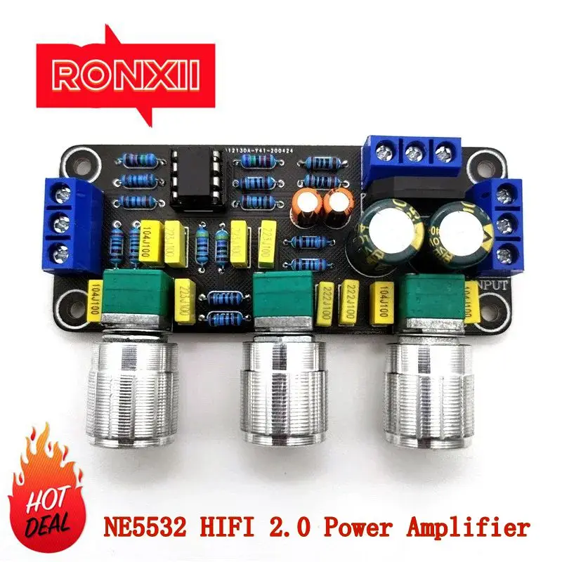 RONXII NE5532 Mini Pre Amplifier Audio Tone Board HIFI Home Theater Music Amplifier 2.0 Tuning Preamp Board