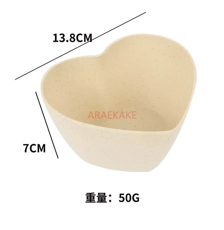 1 PCS Wheat Straw Love Bowl Creative Dessert Bowl Plastic Bowl Wheat Bowl Breakfast Oat Bowl
