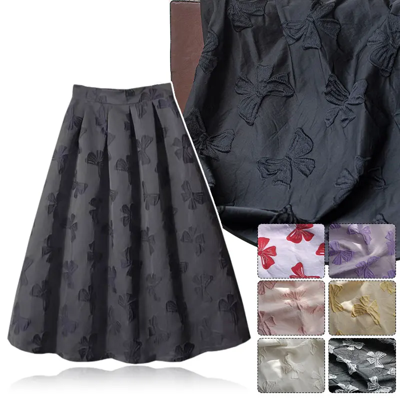 

1x1.44m 3D Bow Embossed DIY Sewing Black Jacquard Yarn Dyed Vintage Bow-Knot Fabric Women Dress Suit Bag Clothing Jacquard Cloth