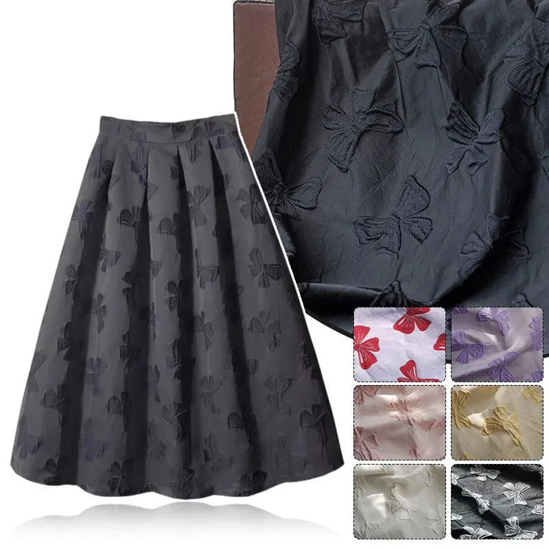 1x1.44m 3D Bow Embossed DIY Sewing Black Jacquard Yarn Dyed Vintage Bow-Knot Fabric Women Dress Suit Bag Clothing Jacquard Cloth