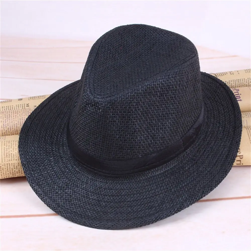 Men Handmade Straw Panama Hat Cowboy Cap Summer Beach Travel Wide Brim Sunhat