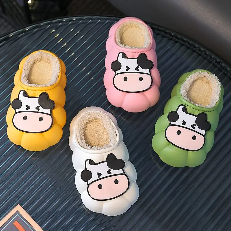 2022 New Children Slipper Cow Animal Cartoon Kids Shoes Top Quality Flat Flip flop Lovely Little Dairy Cow Indoor Soft Slippers