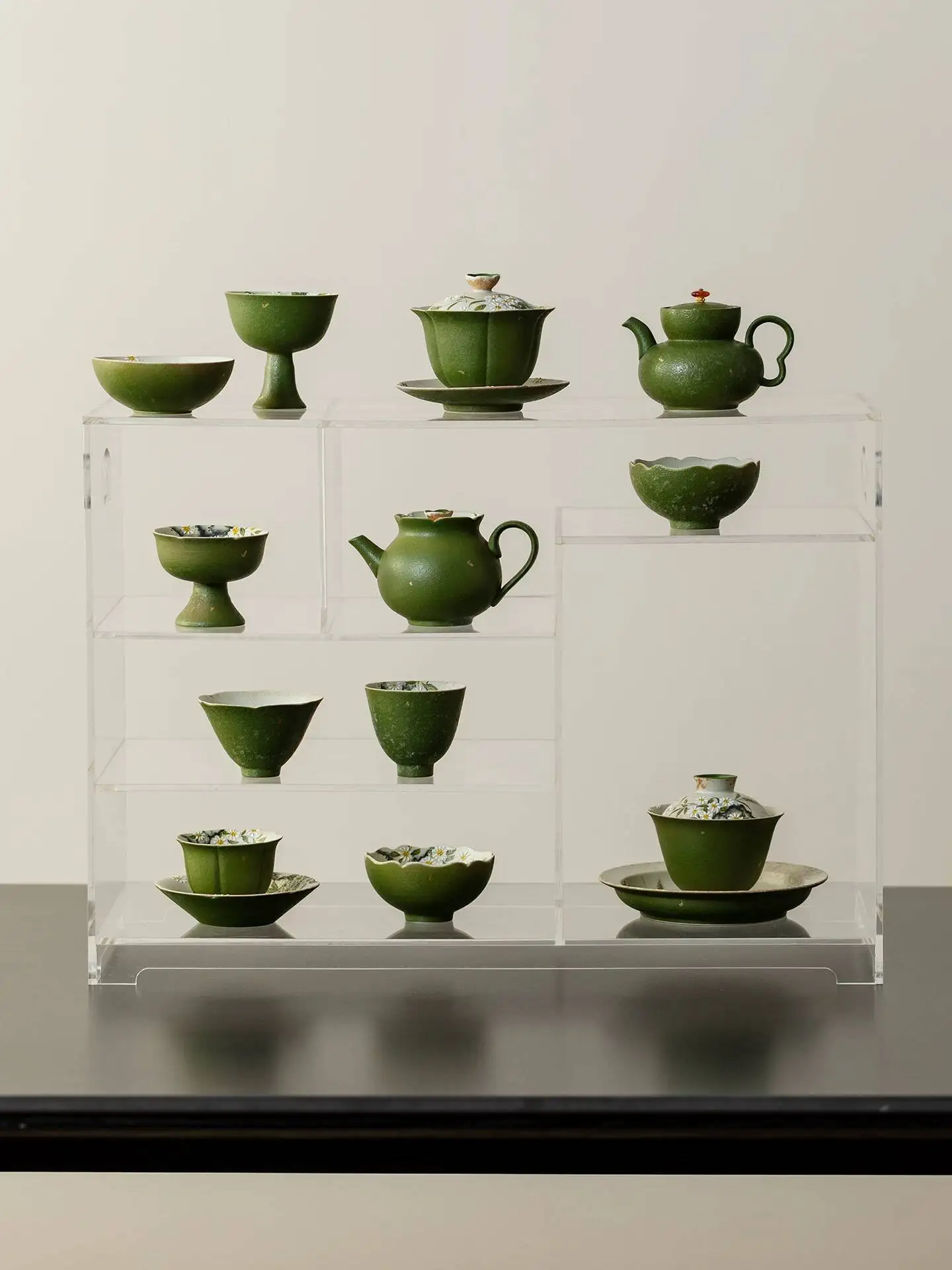 Small Green Mandarin Hand-Painted Muyan Gaiwan Cup Ceramic For Women, Single-Serving, Anti-Scalding, Brewing Kung Fu Tea Set