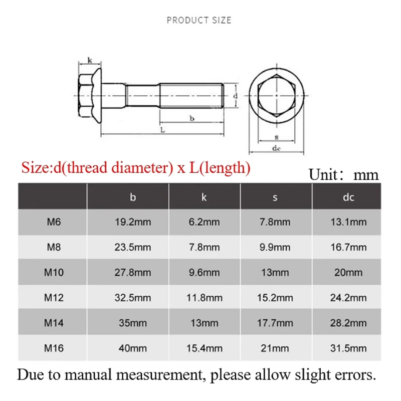 1-20pcs GB5787 M6 M8 M10 M12 M14 M16 Grade 10.9 Dacromet Carbon Steel Hex Washer Head Bolt Hexagon Head Flange Cap Screw