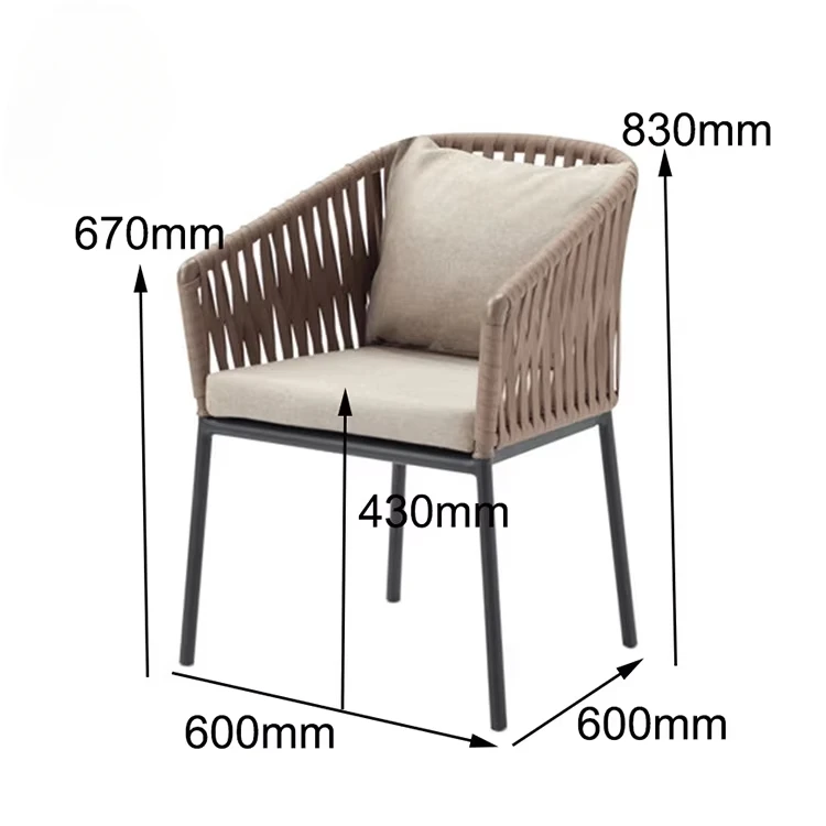 Modern Aluminum Rope Woven Chair Armchair Restaurant Casual Wicker Stackable Garden Outdoor Furniture Contemporary