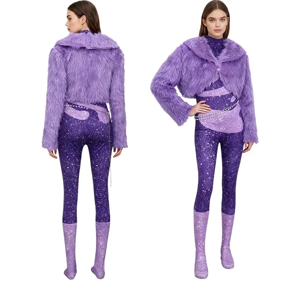 

Gazelle Cosplay Costume Purple Plush Coat Jacket Cartoon Zoo 2 Movie Women Girls Halloween Christmas Outfits Dress Up Clothes