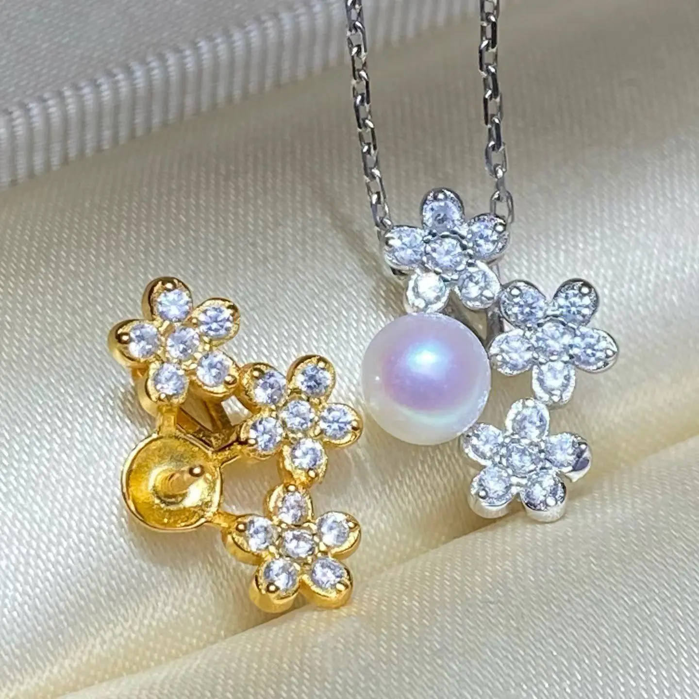 Wholesale S925 Sterling Silver Pendant Mount Base Mountings Findings Parts Fittings Accessories for 6-7mm Pearls 5pcs/lot