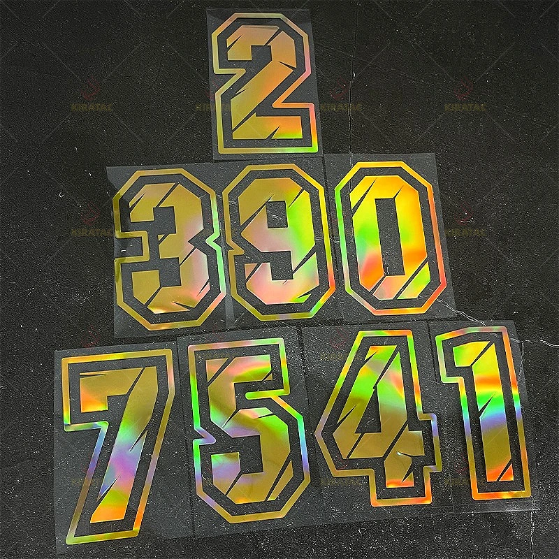 

2pc Gold Laser Motocycle Number Sticker Waterproof for Helmet Fender Fairing Car Front Window Bicycle Body Universal Vinyl Decal